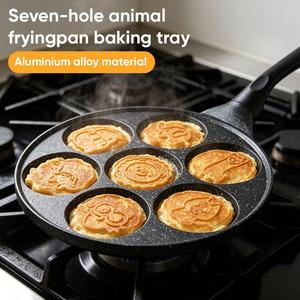 7-Hole Animal Shape Non-Stick Frying <b>Pan</b>, Aluminum Breakfast Egg <b>Pan</b> with Cute Molds for Commercial Kitchen & Home - Product Image 1