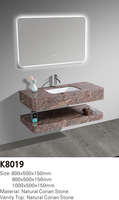 Meuble-lavabo flottant de luxe moderne en marbre 2025 avec vasque et miroir intelligent à LED, égouttoir en cuivre pour appartement
