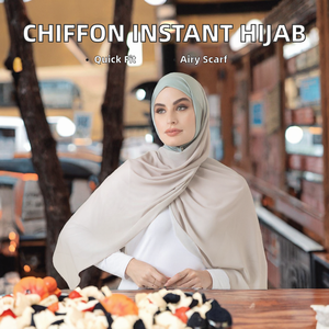 Polyester Chiffon Instant Hijab Women Solid Color <b>Long</b> <b>Scarf</b> Lightweight Quick Fit Airy Headwrap Daily Wear Adult Autumn - Product Image 2