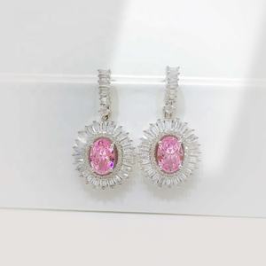 Pendientes de plata de ley 925 con piedra natural, joyería de moda elegante para boda, pendientes de circonita rosa de lujo para mujer - Product Image 4