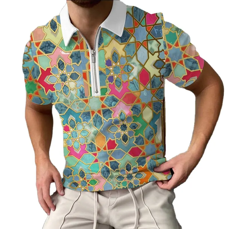 شركة تصنيع عالية الجودة شعار مخصص ملابس جولف مخططة بأكمام قصيرة قمصان الجولف للرجال