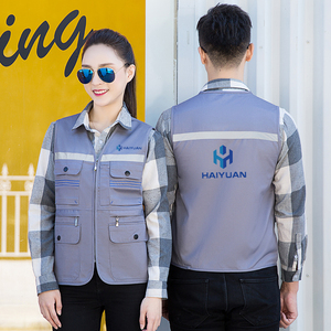 Polyester Cotton Làm Việc Vest & Áo Ghi Lê Unisex Thoải Mái Làm Việc Vest Đa Túi Với Dải Phản Quang Đồng Phục - Product Image 5