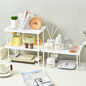 Desktop Storage Rack For Cups Coffee Tea Sets Foldable Rectangle Office Organizer Standing Type 3 Tier White - Product Image 4
