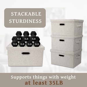 Cotton Linen Fabric Cube Storage <b>Bins</b> for Clothes Toys Collapsible Storage Box with Lid - Product Image 2