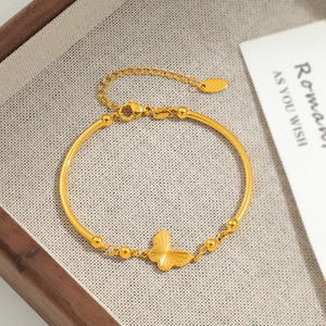 Bracciale a catena con ciondolo a farfalla in acciaio inossidabile placcato oro, stile coreano, alla moda, per donna, Quake E-commerce - Product Image 1