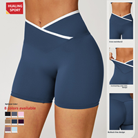 Celana Pendek Yoga Wanita High Waist Crossover V Front, Lembut Seperti Kulit Kedua Kulit, Mengangkat Bokong, Cocok untuk Olahraga, Gym & Lari