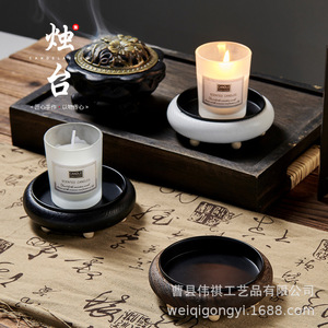 Bandeja Portavelas Redonda de Madera para Decoración del Hogar, Soporte para Velas de Material Natural - Product Image 1