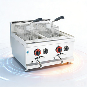 <span class=keywords><strong>Friteuse</strong></span> Commerciale à Gaz Naturel de Comptoir 14L+14L avec Deux Réservoirs Amovibles pour Friture de Poulet, Frites et Chips - Product Image 5