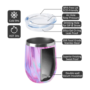 Gobelet à vin 12 oz isolé sous vide à double paroi en acier inoxydable avec couvercles Vente en gros Nouveau design - Product Image 2