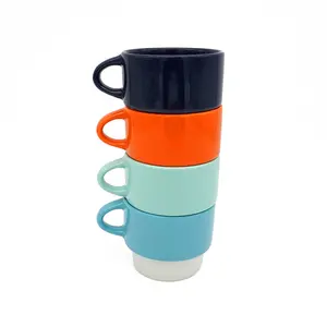 Großhandel Fabrik Günstige Verkauf Einfache zweifarbige gestapelte Tee becher Keramik Kaffeetasse für Restaurant Milch becher Coole Tasse für 1 Benutzer