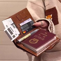 Portefeuille de voyage en cuir PU avec fermeture à sangle, organiseur de documents de voyage avec emplacements pour cartes et poche pour carte d'embarquement