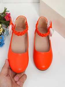 Chaussures plates pour enfants personnalisées, couleur unie, nœud papillon, en cuir PU tricoté, chaussures plates habillées pour filles - Product Image 2