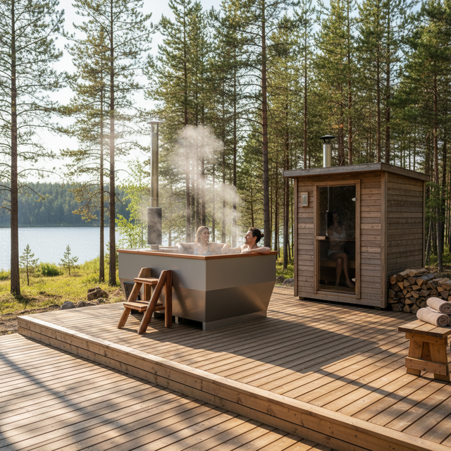 Vapasauna Manufacturer Higher Quality Luxury 304 Stainless Wooden Burning Outdoor Hotel 4 Person Spa Hot Tub Modern Design