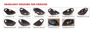 Cubierta de Faro Delantero para Automóvil, Cristal de Faro para Porsche <span class=keywords><strong>Cayenne</strong></span>, Panamera, <span class=keywords><strong>Macan</strong></span>, 911, 718, Cayman, Carcasa de Faro Negra, Base Trasera - Product Image 6