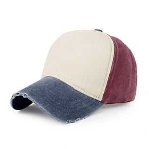 Casquettes de baseball en coton à 5 panneaux, effet vieilli, avec logo brodé personnalisé, bicolores, pour le sport, vente en gros - Product Image 6