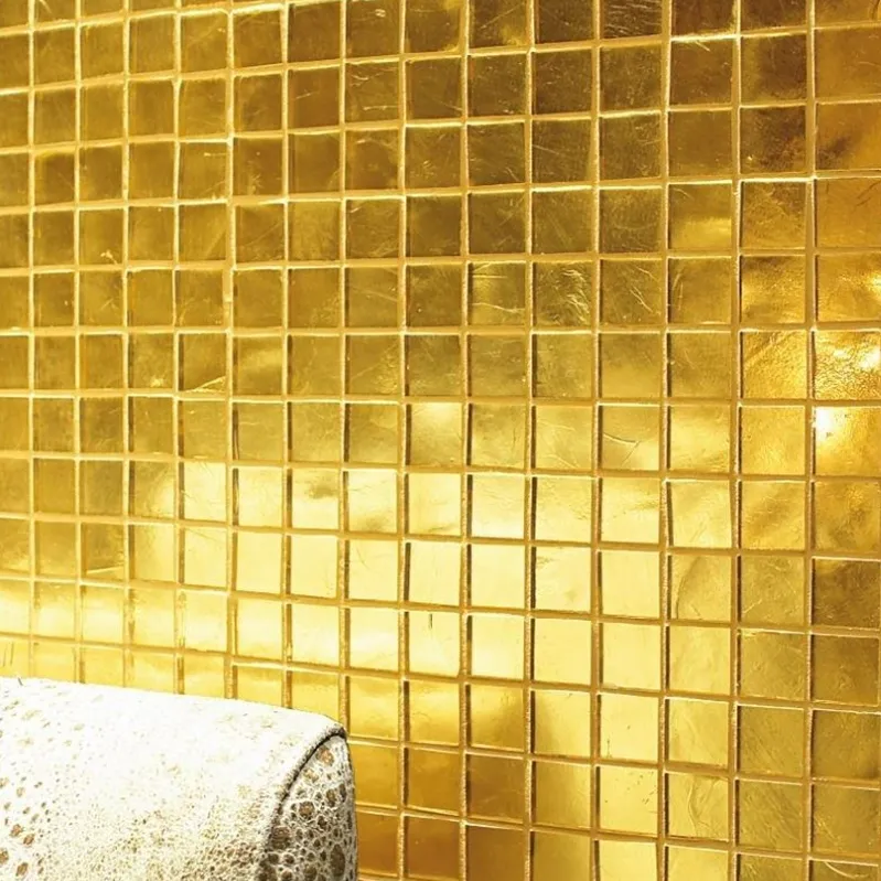 Luxury 24K Vàng Venetian Glass Gold Foil Mosaic Phòng Tắm Nhà Vệ Sinh Gạch Nền Tường Phòng Khách Khách Sạn Villa Golden Mosaic Tile
