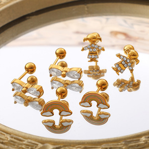 Pendientes de moda con diseño de arcoíris, corona, lazo y cristal, chapados en oro, para regalo o ocasiones especiales. - Product Image 2