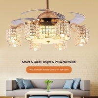 Ventilateur de plafond de luxe invisible en cristal pour salon, chambre, salle à manger, restaurant – Nouveau modèle silencieux tout-en-un avec lustre