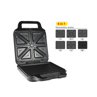 Machine à Sandwichs Professionnelle 6 en 1 Antiadhésive avec Plaques Détachables, 4 Tranches, pour Snacks, Paninis et Mini Gaufres