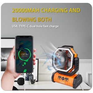 พัดลมพกพาแบบชาร์จไฟได้ 20000mAh พัดลมตั้งโต๊ะสำหรับใช้งานกลางแจ้ง พัดลมชาร์จไฟได้พร้อมไฟ LED พาวเวอร์แบงค์ พัดลมสำหรับตั้งแคมป์ - Product Image 5