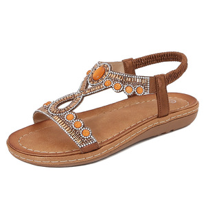 Turquoise Beaded Flat Sandals With Rhinestone Embellishment Open <b>Toe</b> Summer Women's Fashion Trend Strappy Design Wholesale - Product Image 2
