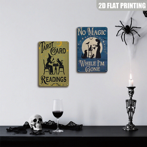 Targa in Metallo con Citazioni sulle Letture dei Tarocchi e sulle Streghe, con la Frase 'No Magic While I'm Gone', Decorazione Rustica da Parete per Halloween, Casa, Portico, Giardino, Caffè - Product Image 4