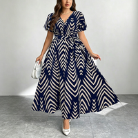 Robe de bal en mousseline imprimée personnalisée, taille plus, col en V, taille naturelle, manches courtes, longueur cheville, élégante, collection été 2026