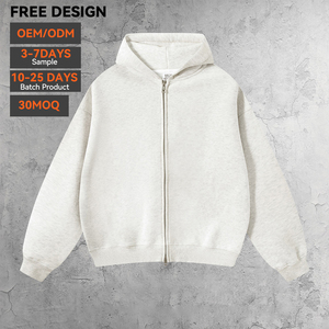 เสื้อฮู้ดดี้โอเวอร์ไซส์แบบซิป ผลิตตามสั่ง (ODM) ผ้าถักเนื้อหนา 400gsm โพลีเอสเตอร์/คอตตอน สีพื้น ทรงบ็อกซี่ สำหรับผู้ชาย รับสกรีนโลโก้ - Product Image 1