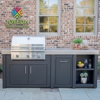 Meilleures ventes JOYEDA Armoires de cuisine extérieures en acier inoxydable 304 avec évier intégré, barbecue à gaz et auvent motorisé pour les rassemblements en extérieur