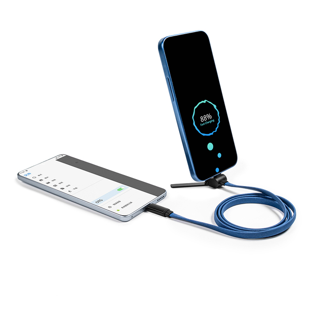 New 240W Braided Fast Charge USB C Cable With Built-in Phone Stand Foldable Durable Type C Cord Multi-Functional Charging Cord