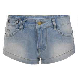Shorts de mezclilla de tiro bajo estilo streetwear con detalles de ojales para mujer - Product Image 6