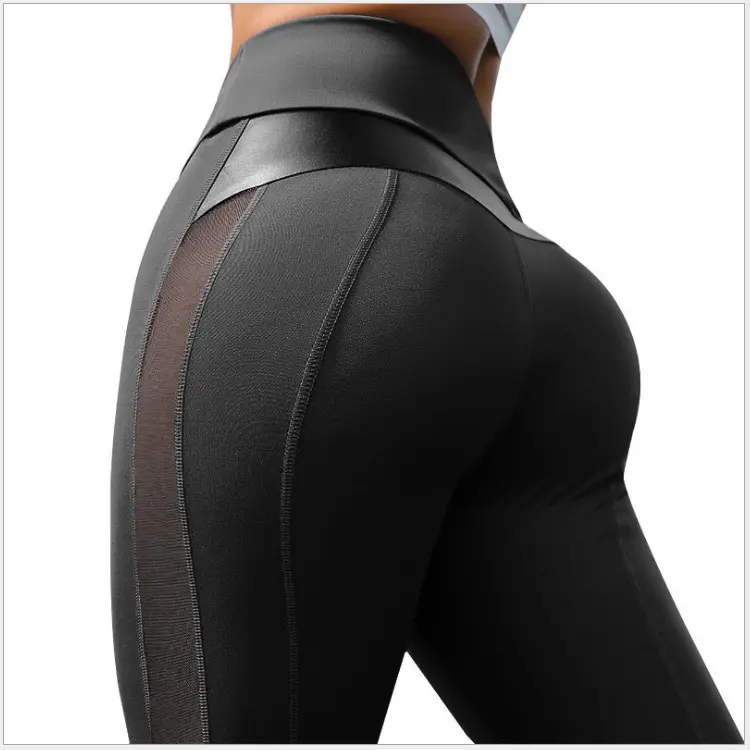 High Waist Workout Fitness Leggings gym pants Women Black PU Leather butt lifting tights leggings for women