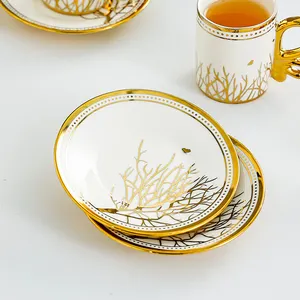 Golden Ceramic High-end Exquisite High-value European Style Mug Household Coffee Cup Saucer Afternoon Tea Set