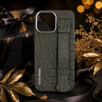 Étui de protection magnétique antichoc en cuir véritable gaufré texture alligator avec dragonne pour iPhone OEM