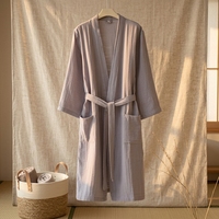 Peignoir, vêtements d'intérieur, pyjama et chemise de nuit unisexe en pur coton éponge respirant, motif nid d'abeille, pour l'hiver et l'été, modèle long