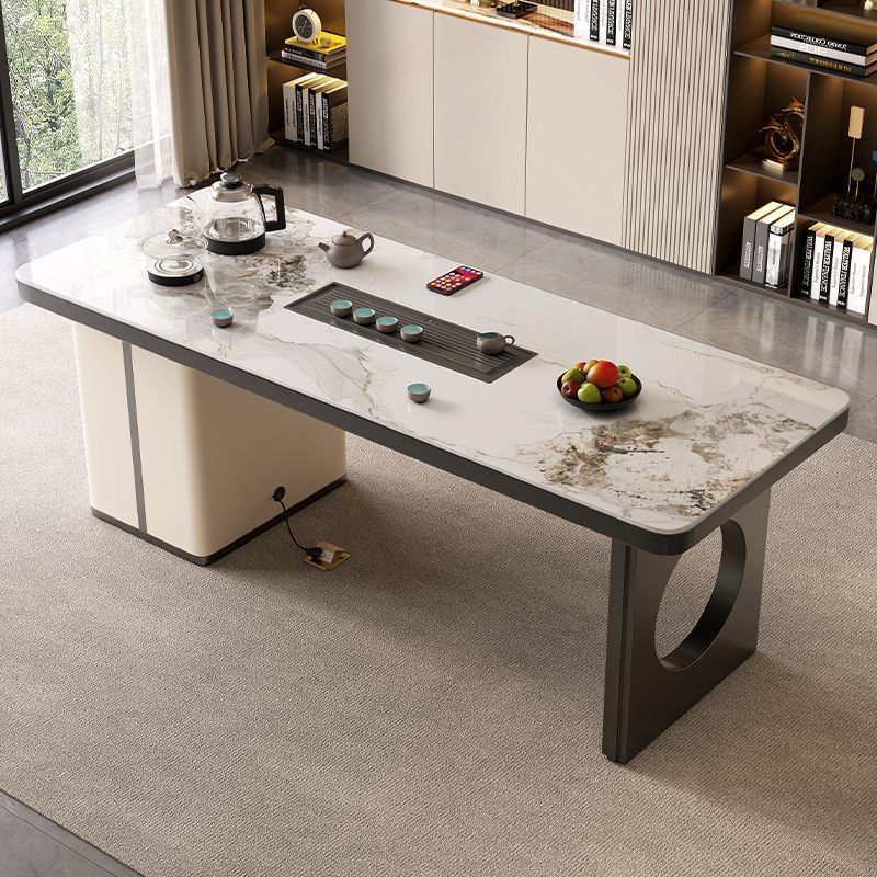 Single-layer stone slab tea table [Comes with tea set gift set]