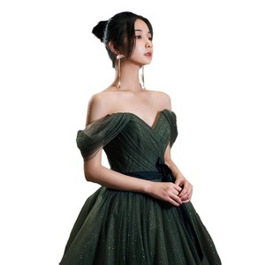 Green Off-Shoulder Evening Dress Natural Waistline Draped Design For Party Events Spring 2026 - Product Image 5