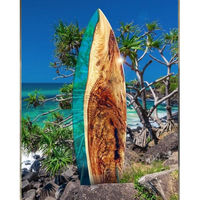 Table de plage en bois massif et résine époxy, en forme de planche de surf, meubles de salle à manger, sur mesure