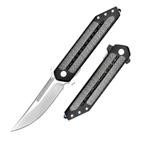 Couteau de poche multifonctionnel en acier Damas inoxydable, pointe tombante, pour camping en extérieur, avec bouton de pouce, lame de qualité industrielle/DIY 0,5 mm