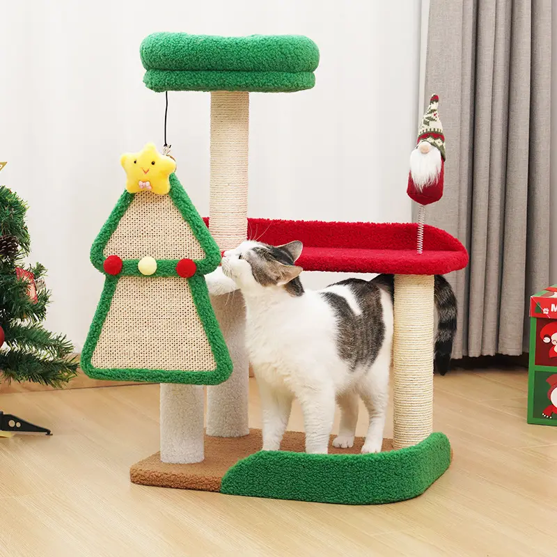 Estrutura de escalada durável para gatos com desenho de árvore de Natal árvores e arranhador para gatos