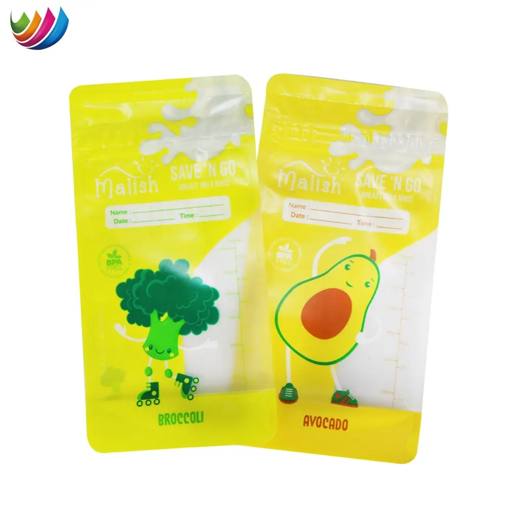 Custom Printed Plastic Stand Up Pouch 150ml 200ml Pre-Sterilized BPA Free Breast Milk Storage Bags With Double Zipper