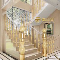 Rampe d'escalier de villa Copper Mansion, Garde-corps de luxe léger, Colonne moderne simple en alliage aluminium-magnésium, Haut de gamme, Intérieur, Style rustique