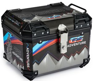 Boîte carrée en alliage plastique de 45 L avec dossier, doublure et autocollants, boîtes arrière pour moto, équipements de moto - Product Image 1