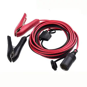 12V Car Battery Clips Clamp to Car Power Adapter Plug Socket Cord Extension 16 AWG Cigarette Power Cable With 15A Fuse
