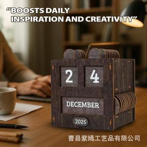 Wooden <b>Calendar</b> Desk Decor 2025 December 24 Manual Adjustment Office Home Decoration MDF Material - Product Image 3