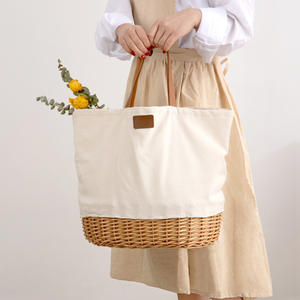 Coton vente petit tissu de transport pliant en osier saule stockage cadeau poignée pique-nique fourre-tout panier sac ensemble pour 2 personnes - Product Image 6