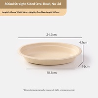 Bol jetable biodégradable en bagasse, ovale en forme de poire, 800 ml, à bords droits, pour salades, yaourts et plats légers, emballage à emporter, personnalisable avec logo