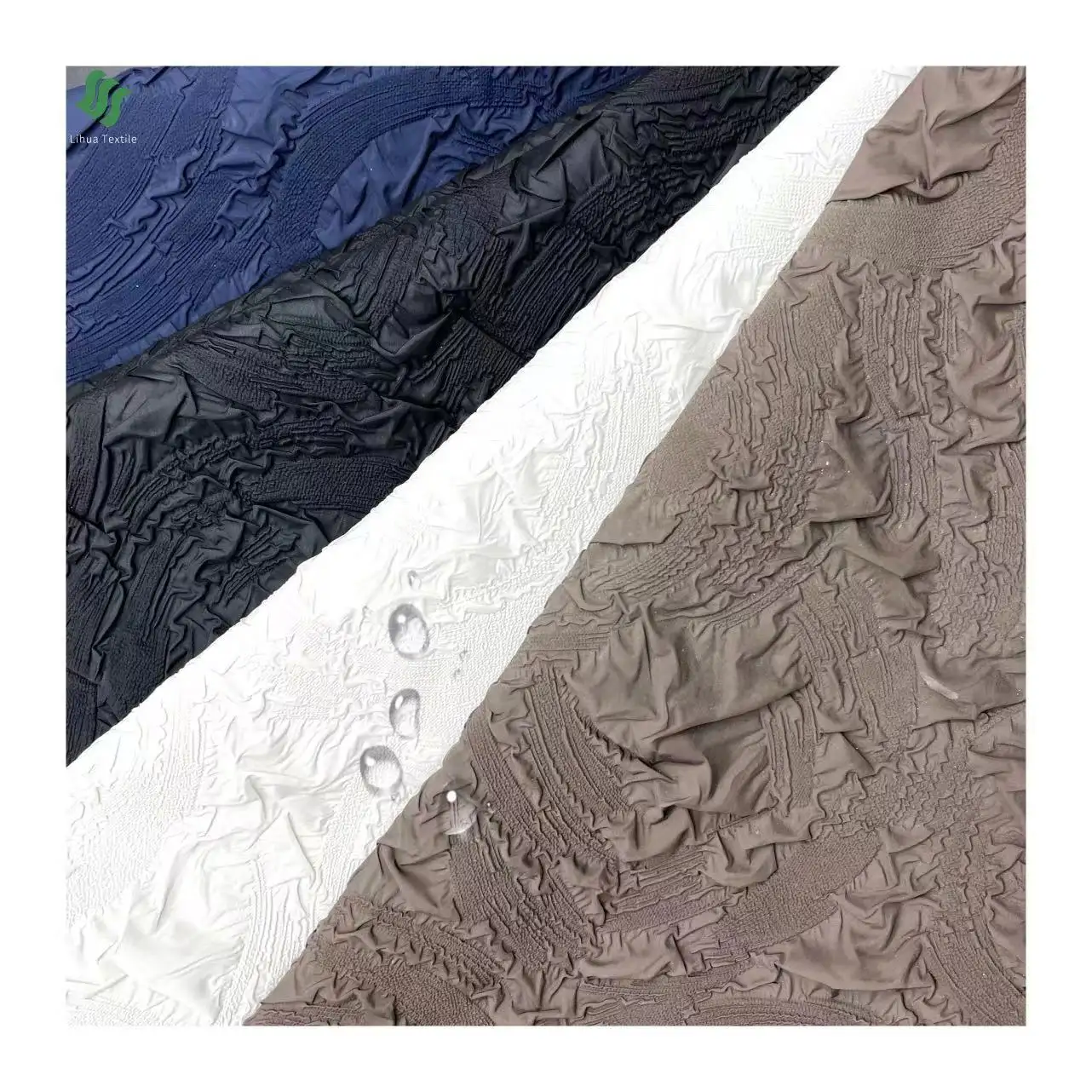 Taffetas imperméable gaufré du polyester 50D 100 T du froissement 300 de bulle pour le tissu de doudoune