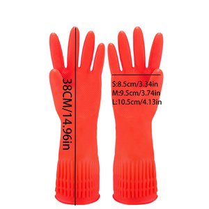 قفازات مطاطية حمراء صناعية طويلة للغاية 38 سم مقاومة للزيت والمواد الكيميائية، قفازات مطاطية منزلية للمطبخ وغسيل الملابس - Product Image 2