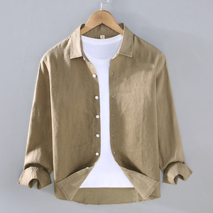Camicie da <span class=keywords><strong>Uomo</strong></span> 100% <span class=keywords><strong>Lino</strong></span> Anti-Pilling in Broadcloth per Ufficio e Casual, Moda Primavera-Estate con Colletto Rovesciato - Product Image 1
